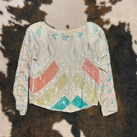 Vintage Sequin Geometric Pattern Top - Picture 1 of 2